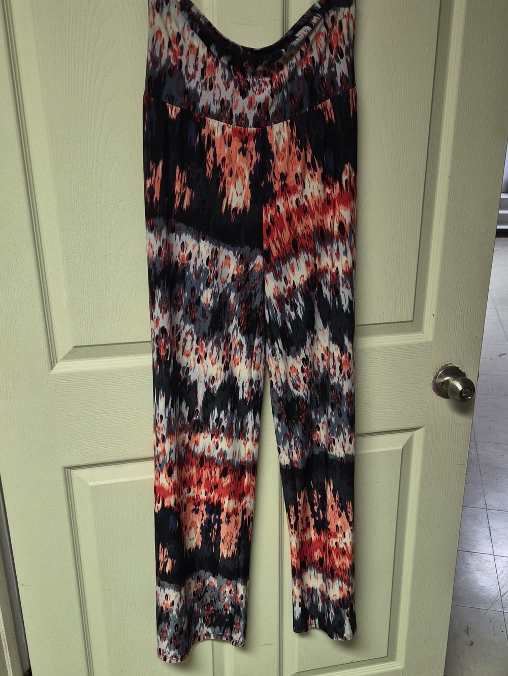 New Mix Navy, Coral & White Abstract Wide-Leg Pants